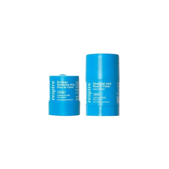 Recharge Déodorant Stick Fleur de coton 48h 50g Respire - IllicoPharma