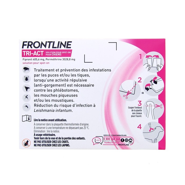Frontline Tri-act chien XL (40 à 60kg) x3 pipettes spot on - Antiparasitaire