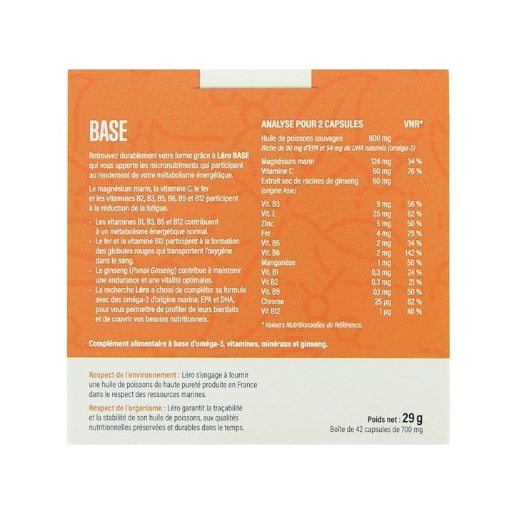 Lero Base x42 capsules - Laboratoire Léro - Forme, vitalité - IllicoPharma, pharmacie en ligne