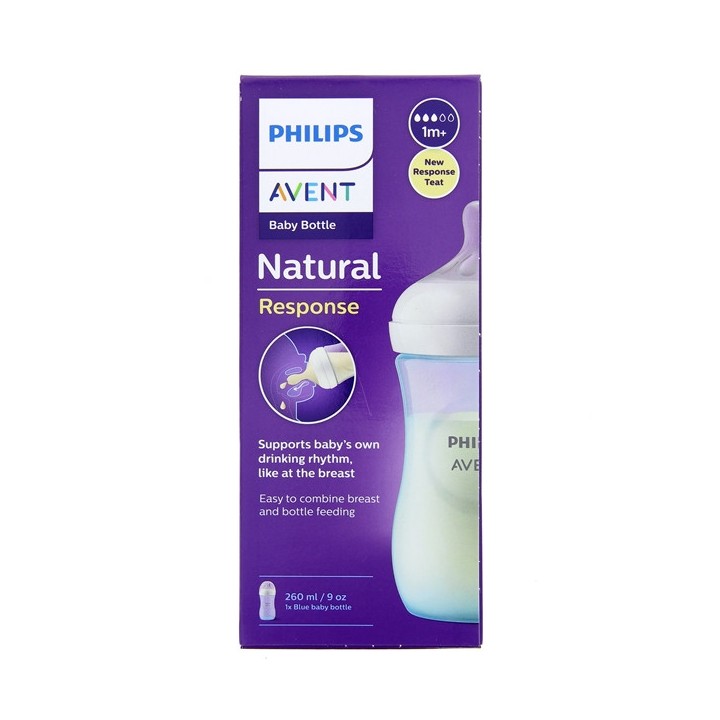 Biberon Natural Response 1m+ Bleu 260ml - Avent - Pharmacie en ligne IllicoPharma