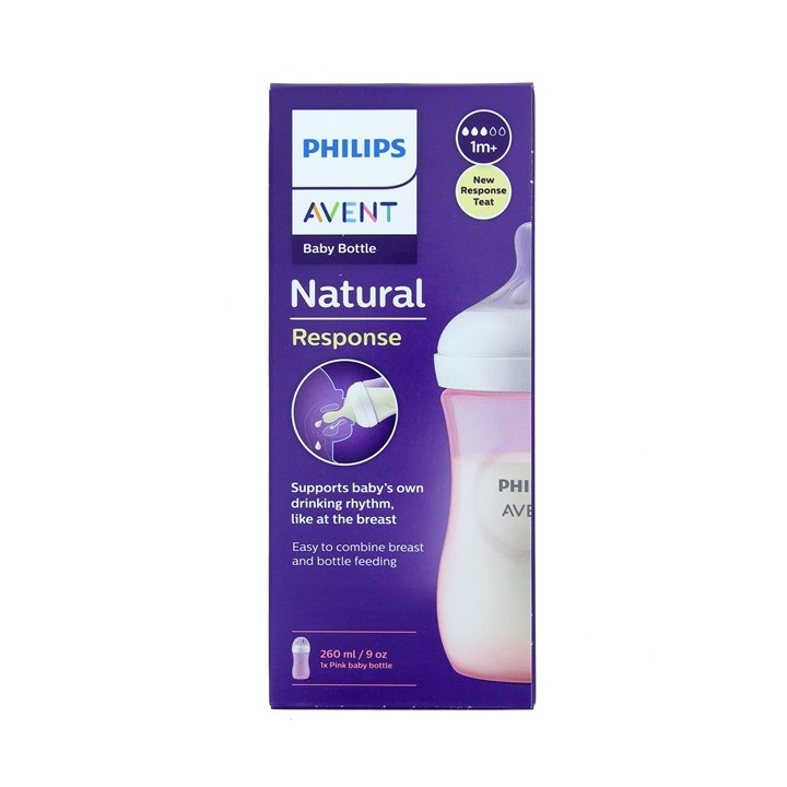Biberon Natural Response 1m+ Rose 260ml - Avent - Pharmacie en ligne IllicoPharma