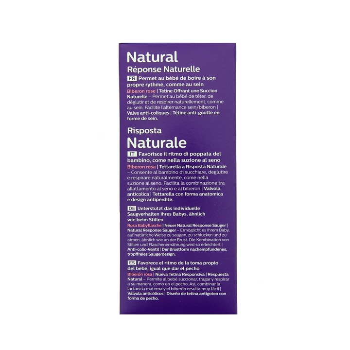 Biberon Natural Response 1m+ Rose 260ml - Avent - Pharmacie en ligne IllicoPharma