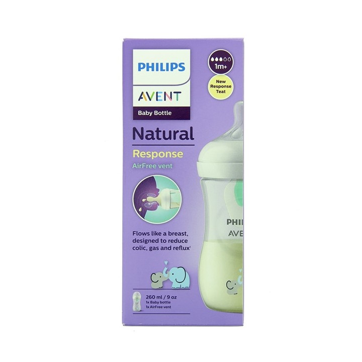 Biberon Natural Response AirFree 1m+ Éléphant 260ml Avent - IllicoPharma