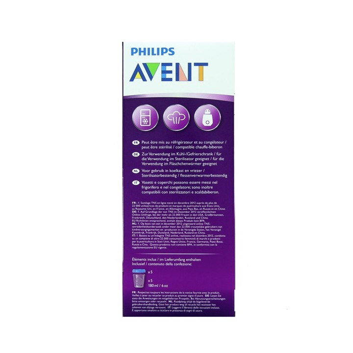 Pots de Conservation de Lait Maternel 5x180ml Avent - IllicoPharma