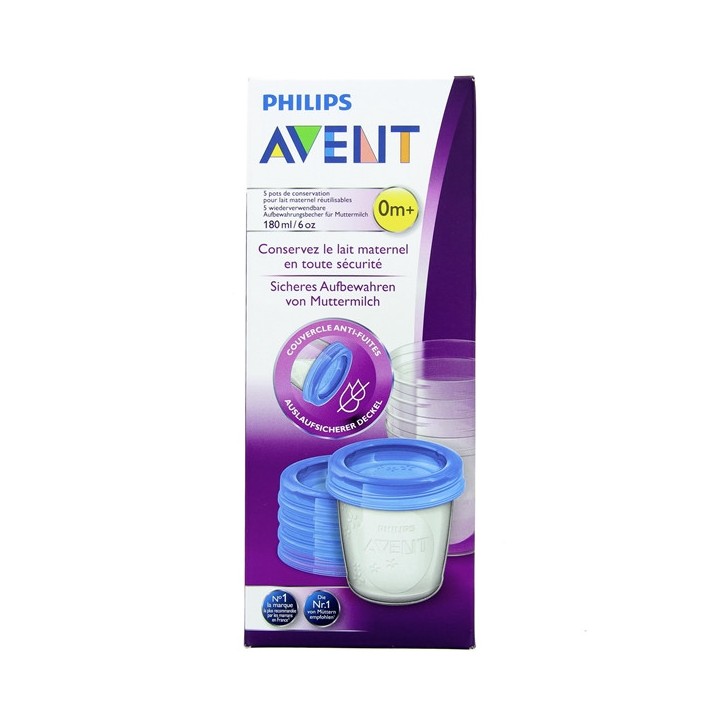 Pots de Conservation de Lait Maternel 5x180ml Avent - IllicoPharma