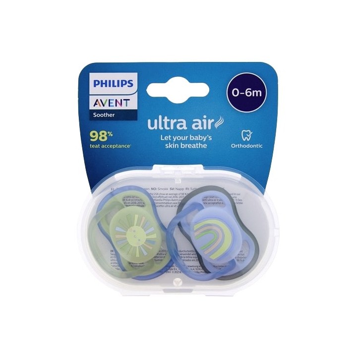 Sucettes Ultra Air 0-6m x2 Bleu Vert Avent - IllicoPharma