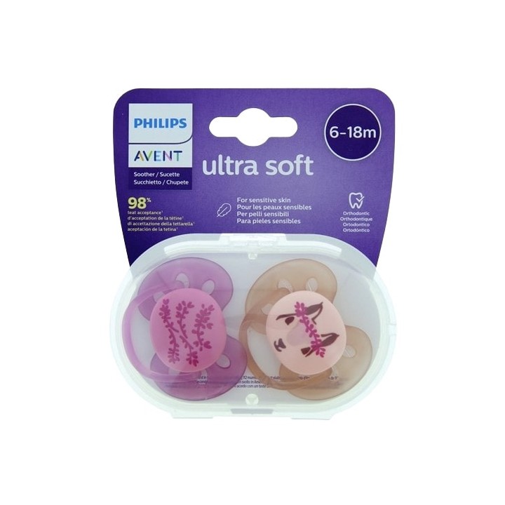 Sucettes Ultra Soft 6-18m x2 Rose Avent - IllicoPharma