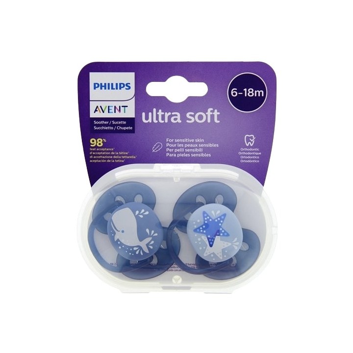 Sucettes Ultra Soft 6-18m x2 Beu Avent - Pharmacie en ligne IllicoPharma