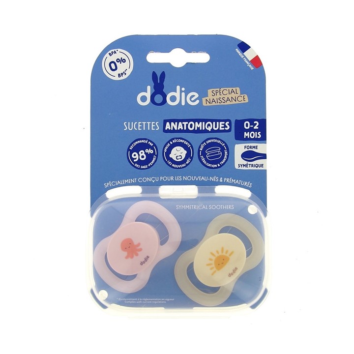 Sucettes Anatomiques Naissance 0-2 mois Petite Pieuvre x2 - Dodie - IllicoPharma