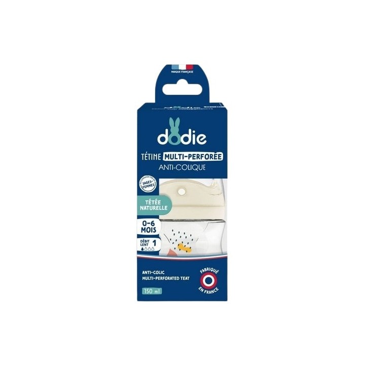 Biberon Tétine multi-perforée anti-coliques Débit 1 Nature Terracotta 150ml - Dodie - IllicoPharma