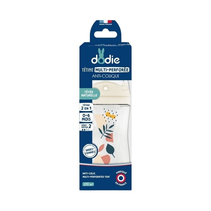 Biberon Tétine multi-perforée anti-coliques Débit 2 Nature Terracotta 270ml - Dodie - IllicoPharma