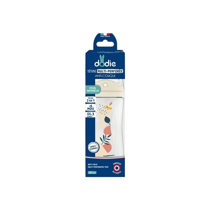Biberon Tétine multi-perforée anti-coliques Débit 3 Nature Terracotta 330ml - Dodie - IllicoPharma