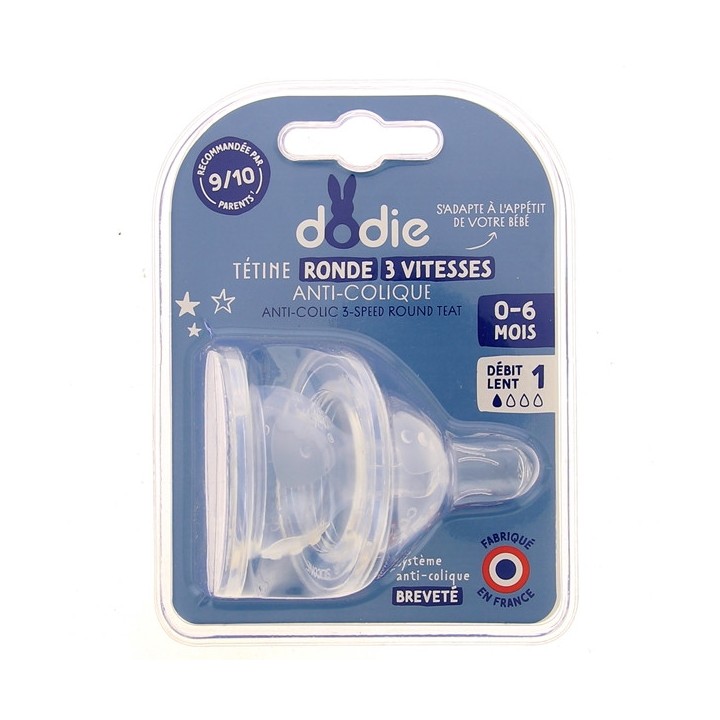 Tétines rondes 3 vitesses anti-colique Débit 1 - Dodie - IllicoPharma