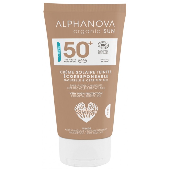 Crème Solaire Teintée Dorée Visage SPF50+ 50g - Alphanova - IllicoPharma
