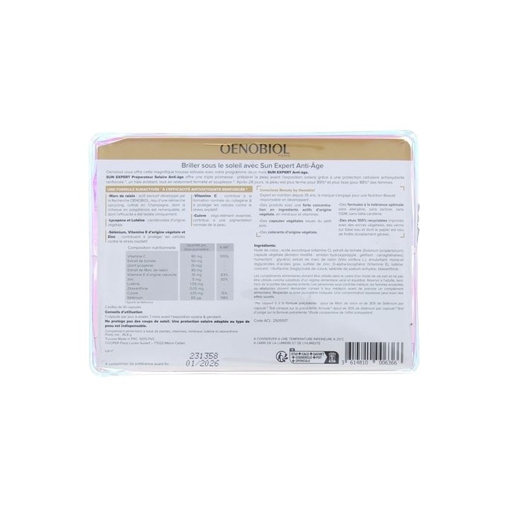 Oenobiol Sun Expert Préparateur Solaire Anti-âge 2x30 capsules + Trousse Offerte - IllicoPharma