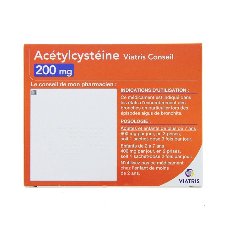 Acetylcysteine Viatris Conseil 200mg x20 sachets-doses - IllicoPharma