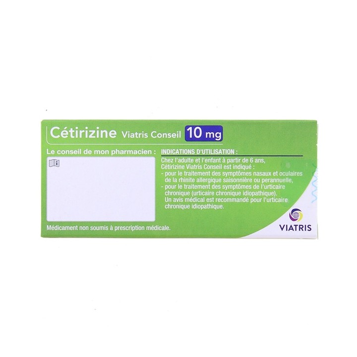 Cetirizine Viatris Conseil 10mg x7cpr Viatris - Allergies - IllicoPharma