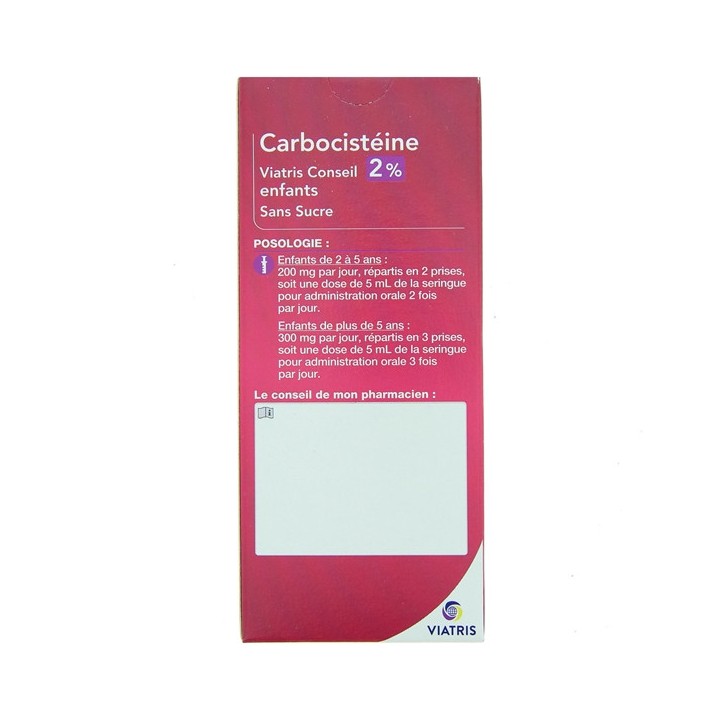Carbocisteine Viatris Conseil 2% Enfants Sirop Sans Sucre 125ml Viatris - IllicoPharma