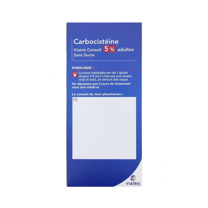 Carbocisteine Viatris Conseil 5% Adultes Sirops Sans Sucre 200ml Viatris - IllicoPharma