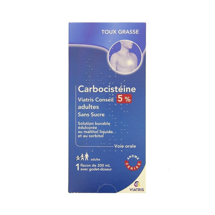 Carbocisteine Viatris Conseil 5% Adultes Sirops Sans Sucre 200ml Viatris - IllicoPharma