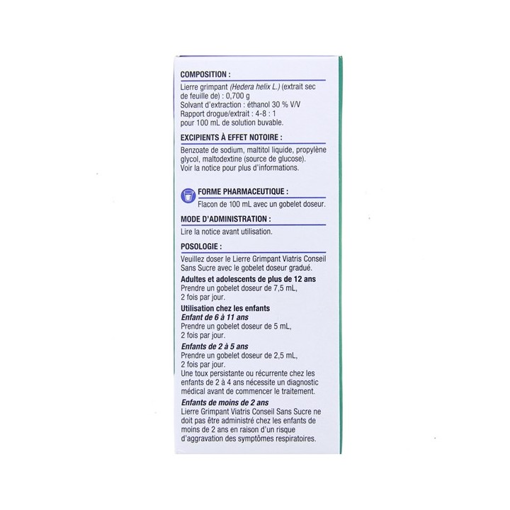 Lierre Grimpant Sirop Sans Sucre 100ml - Viatris - IllicoPharma