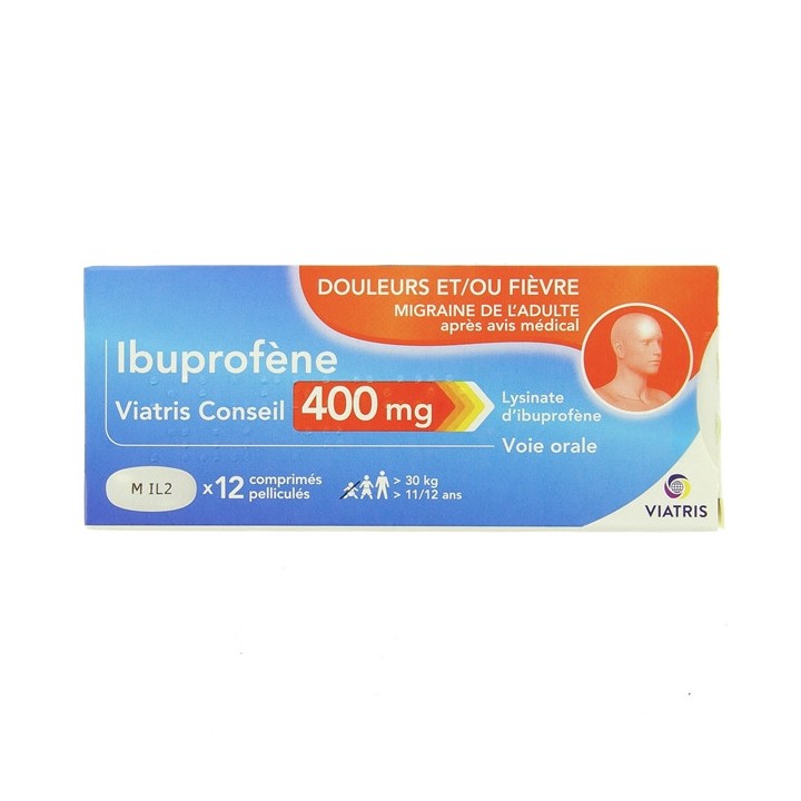 Ibuprofène 400mg x12cpr pelliculés - Viatris - Pharmacie en ligne IllicoPharma