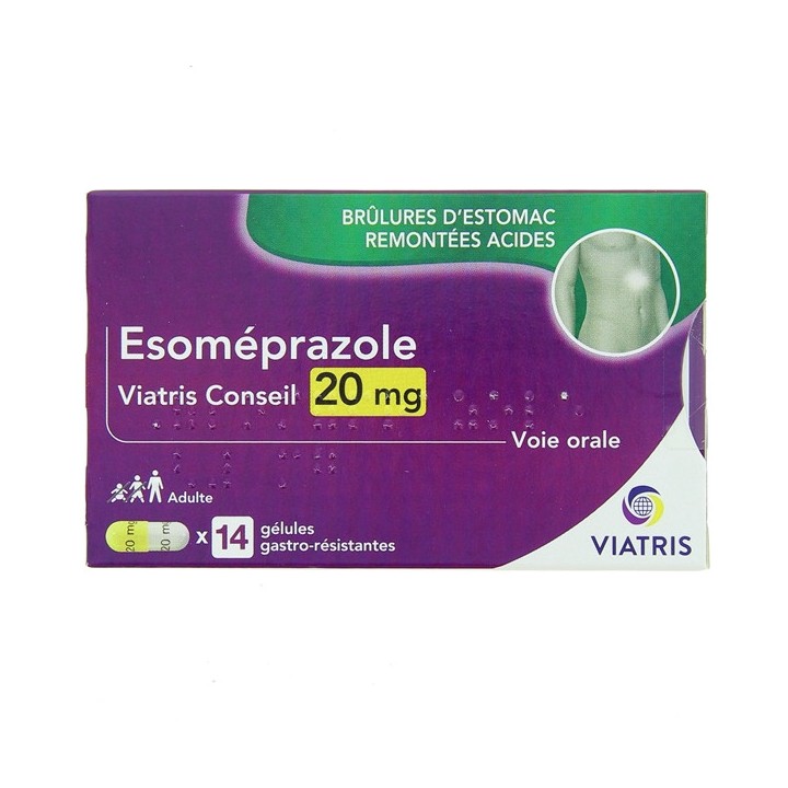 Esomeprazole 20mg x14 gélules - Viatris - IllicoPharma Pharmacie en ligne