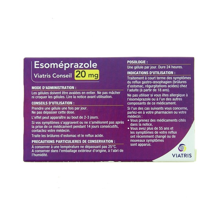 Esomeprazole 20mg x7 gélules - Viatris - Pharmacie en ligne IllicoPharma