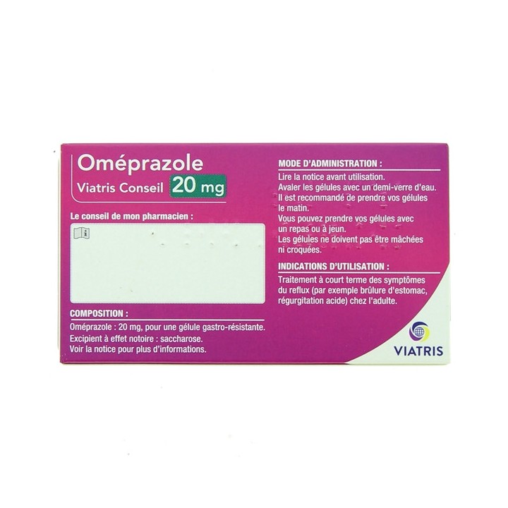 Omeprazole 20mg x14 gélules - Viatris - Pharmacie en ligne IllicoPharma