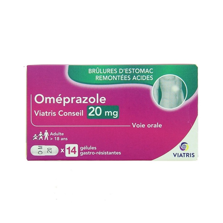 Omeprazole 20mg x14 gélules - Viatris - Pharmacie en ligne IllicoPharma