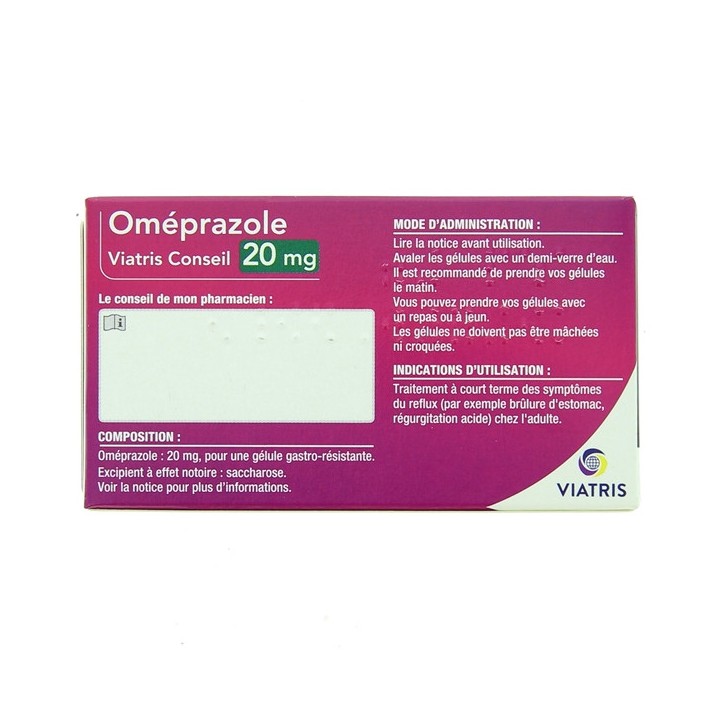 Omeprazole 20mg x7 gélules - Viatris - Pharmacie en ligne IllicoPharma