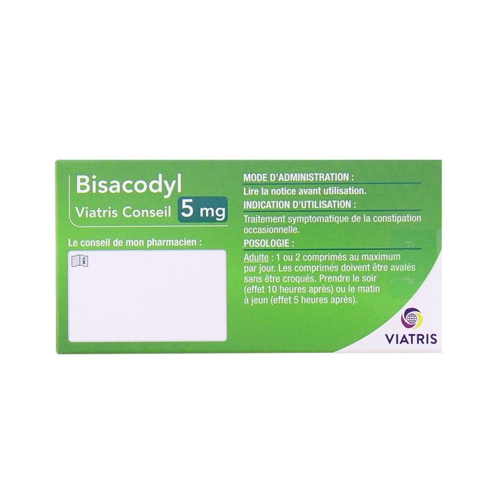 Bisacodyl 5mg x30cpr Viatris - Pharmacie en ligne IllicoPharma