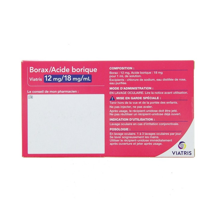 Borax Acide Borique 10x5ml - Viatris - Pharmacie en ligne IllicoPharma