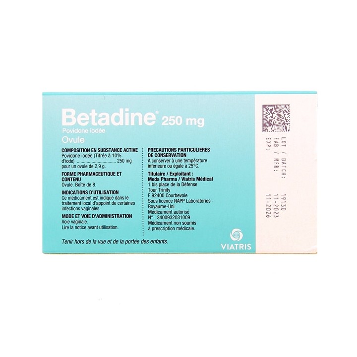 Betadine 250mg Ovule x8, Médicament mycoses - Pharmacie IllicoPharma
