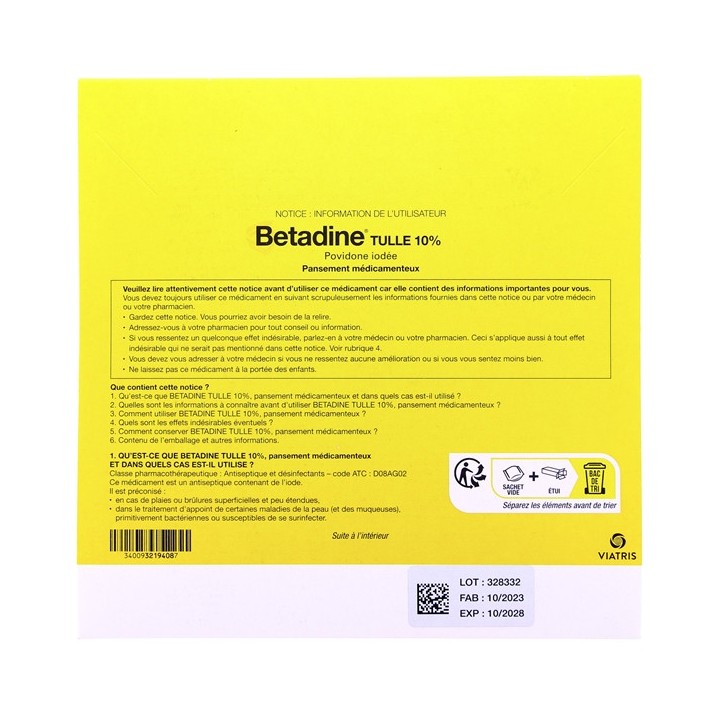 Betadine Tulle 10% x10 Pansements 10x10cm - Pharmacie en ligne IllicoPharma