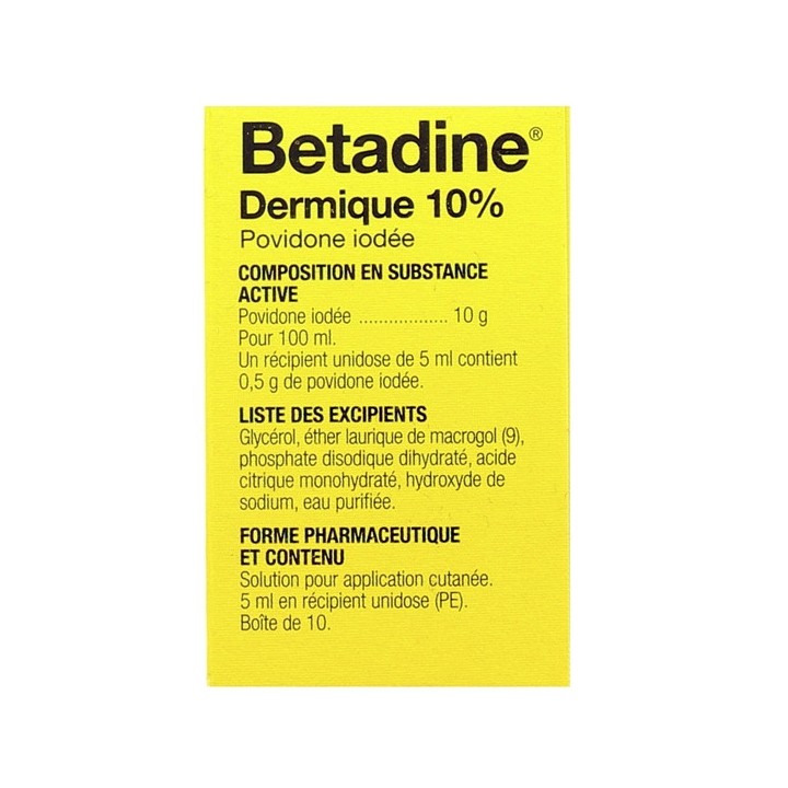 Betadine dermique 10% x10 unidoses, Médicament Antiseptique - IllicoPharma