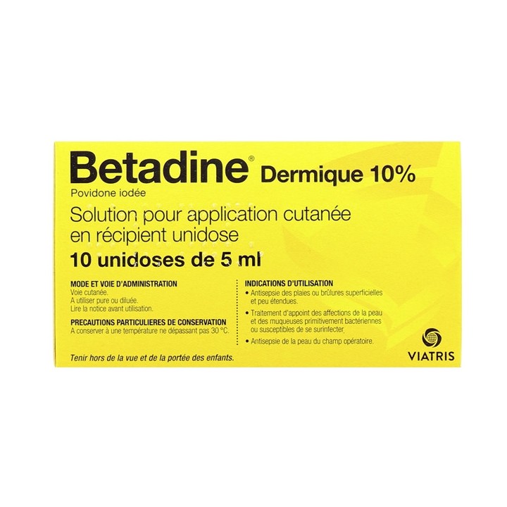 Betadine dermique 10% x10 unidoses, Médicament Antiseptique - IllicoPharma