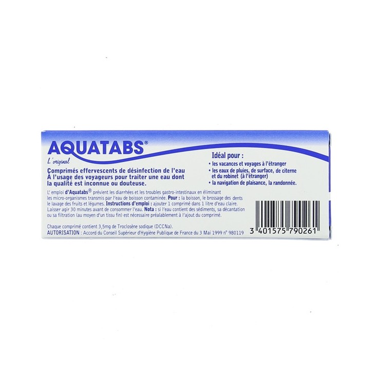 Aquatabs 1cpr/litre x60cpr - Indispensables pour le voyage