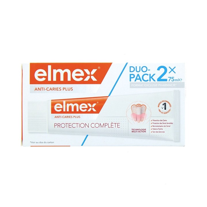 Anti-caries Plus Dentifrice Protection Complète 2x75ml - Elmex - IllicoPharma