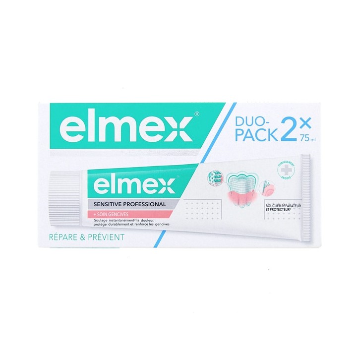 Sensitive Professional + Soin Gencives Dentifrice 2x75ml - Elmex - IllicoPharma