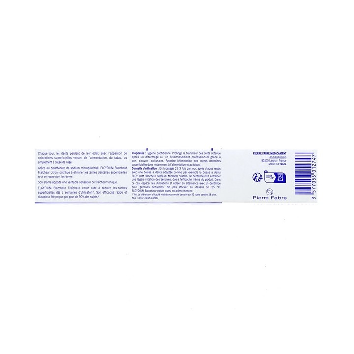 Dentifrice Blancheur Fraîcheur Citron 75ml - Elgydium - IllicoPharma
