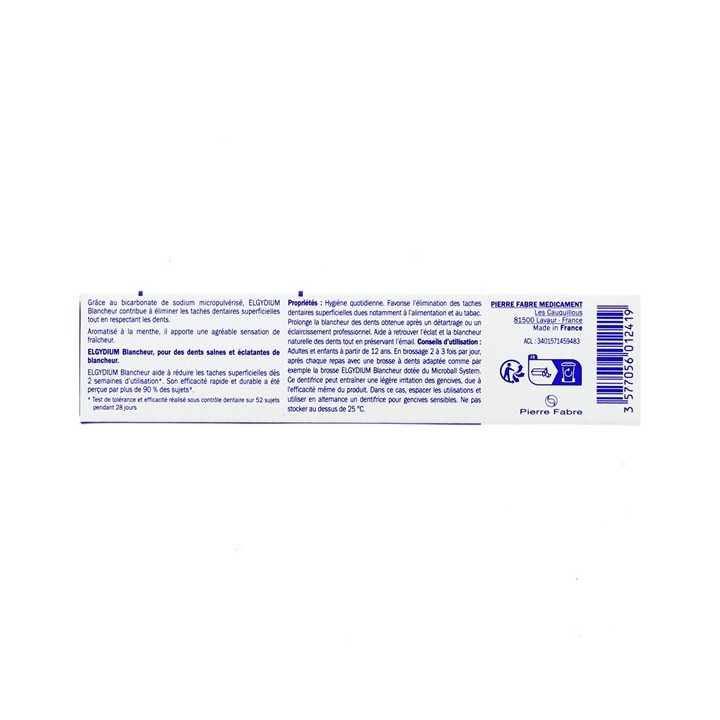 Dentifrice Blancheur 50ml - Elgydium - Format Voyage - IllicoPharma