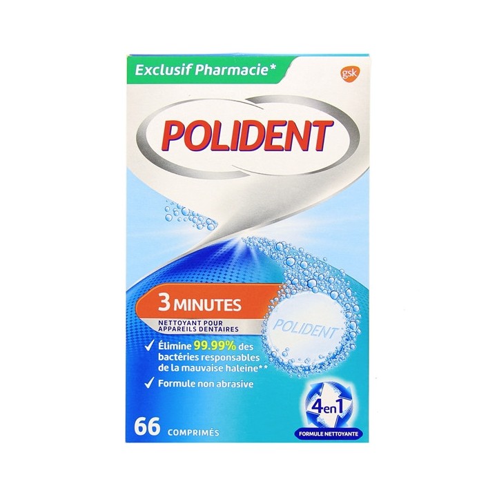 Polident Nettoyant 3 Minutes x66cpr - Pharmacie en ligne IllicoPharma