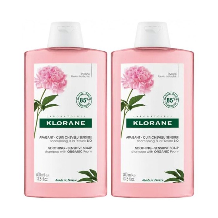 Shampoing Apaisant Pivoine Bio 2x400ml - Klorane - IllicoPharma