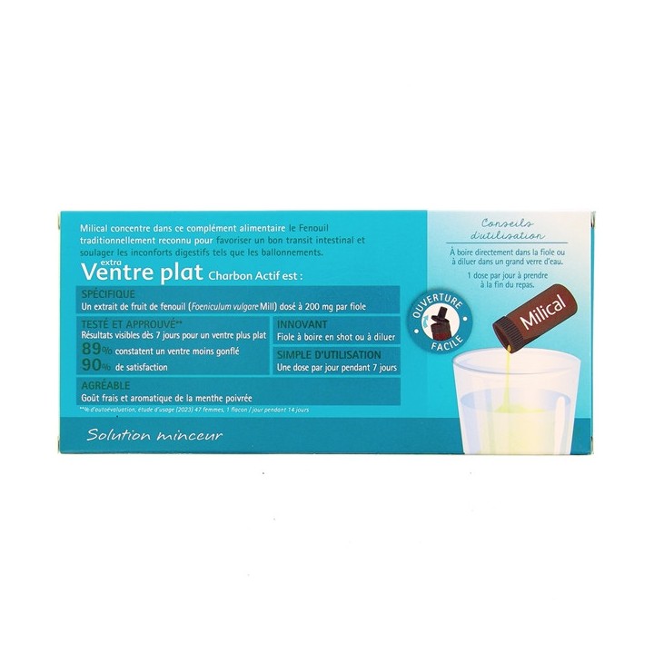 Extra Ventre Plat Charbon Actif x7 fioles - Milical - IllicoPharma