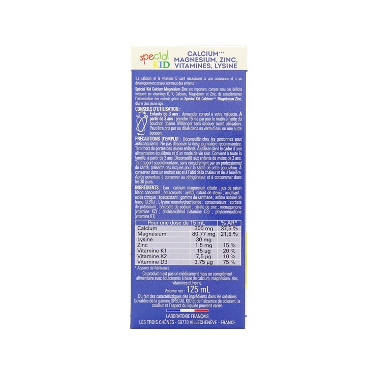 SPECIAL KID Calcium Magnesium Zinc Vitamines Lysine Sirop 125ml Eric Favre - IllicoPharma