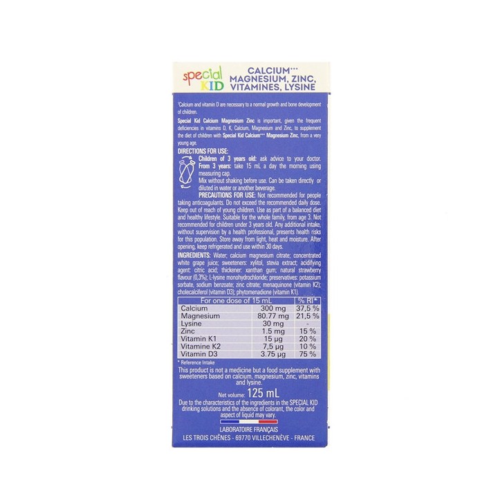 SPECIAL KID Calcium Magnesium Zinc Vitamines Lysine Sirop 125ml Eric Favre - IllicoPharma