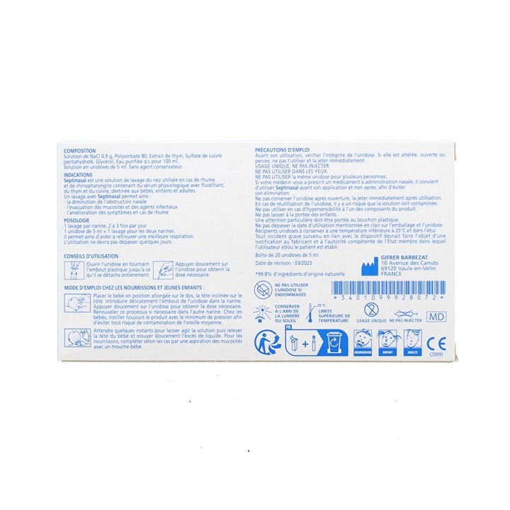 Septinasal Unidoses 20x5ml Gifrer - Pharmacie en ligne IllicoPharma