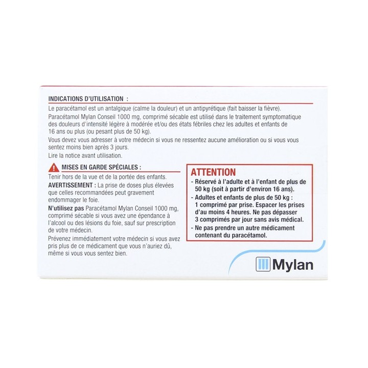 Paracétamol Mylan 1000mg 8 cpr
