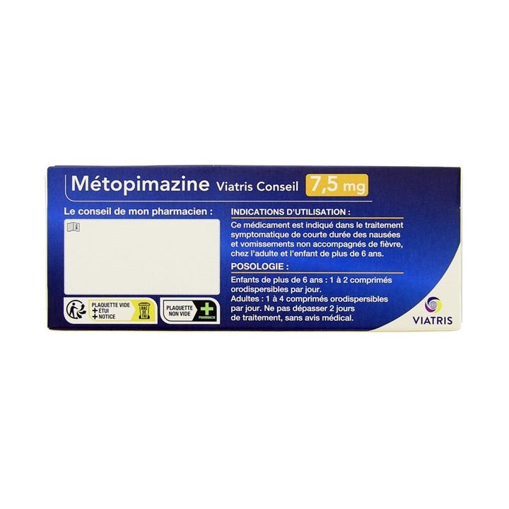 Métopimazine 7,5mg x8cpr orodispersibles Viatris - Pharmacie en ligne
